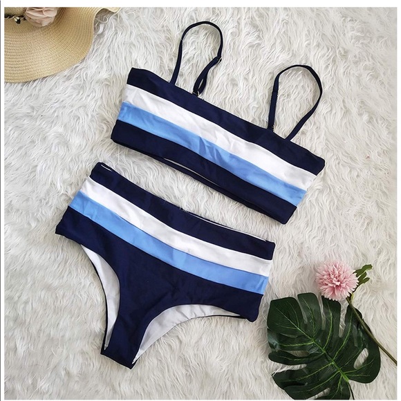Other - Blue Striped High Waisted Bikini - Never been worn
